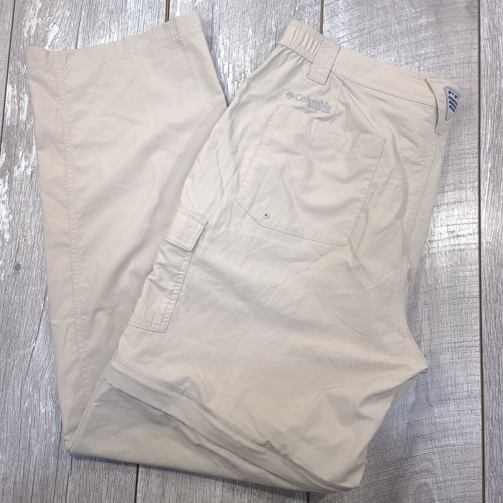 Columbia PFG Convertible Cargo Pants Men 38x32 Tan Hiking Fishing Omni-Shade